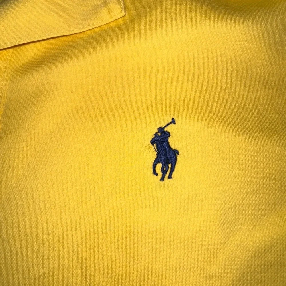 Polo Ralph Lauren Mens Yellow Short Sleeve Jersey Polo Shirt Size M Navy Pony